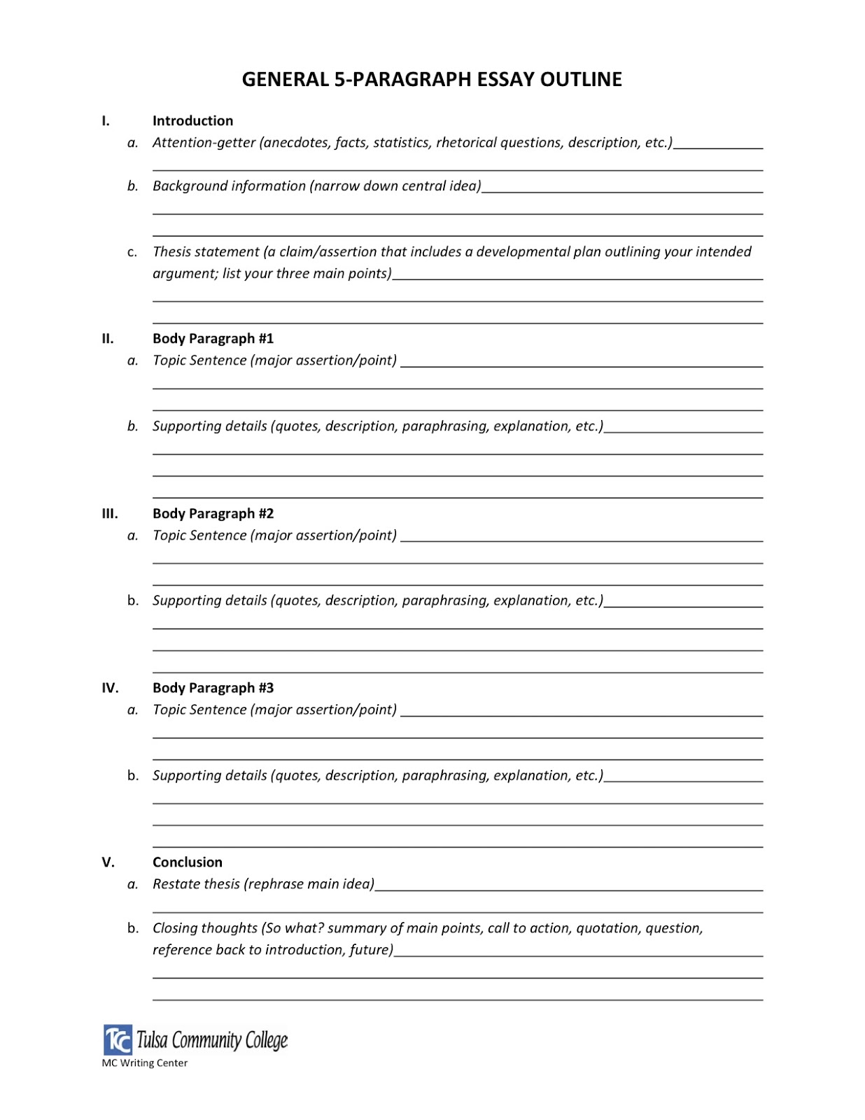 Outline template for essay printable